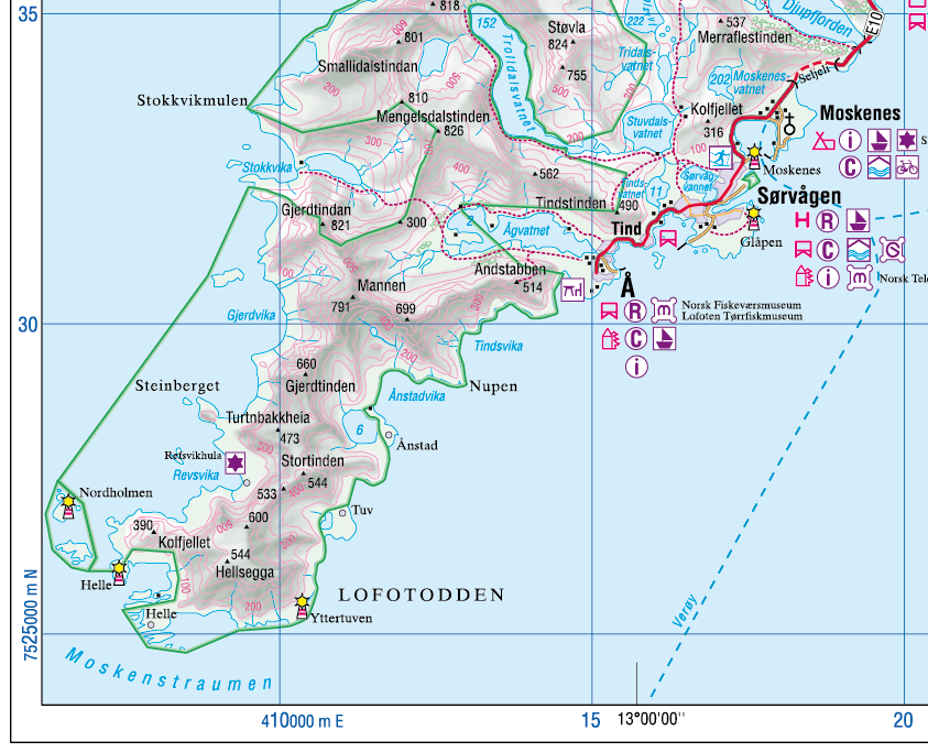 Lofoten 1:100.000 + Værøy 1:50.000