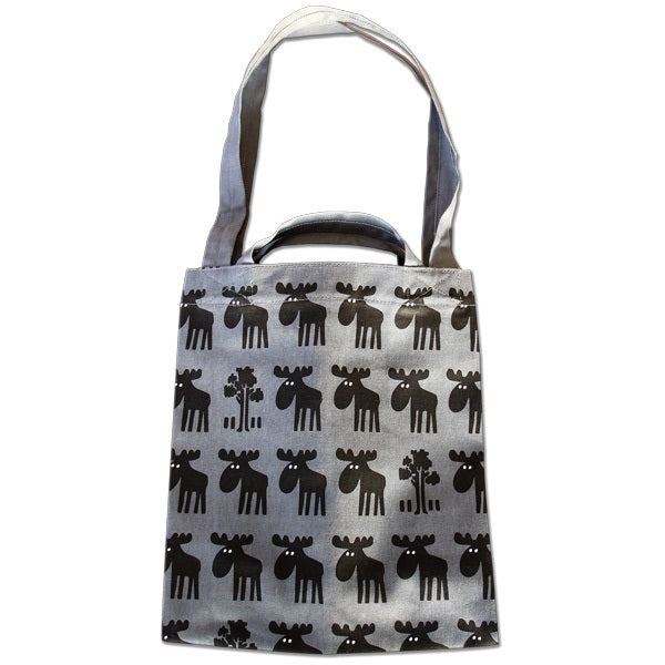 Elch Baumwolltasche - Grau mit schwarzen Elchen