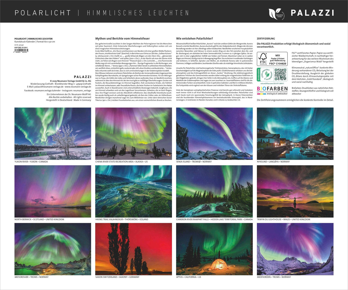 Polarlicht - Wandkalender 2026 - 60 x 50 cm - Palazzi Verlag