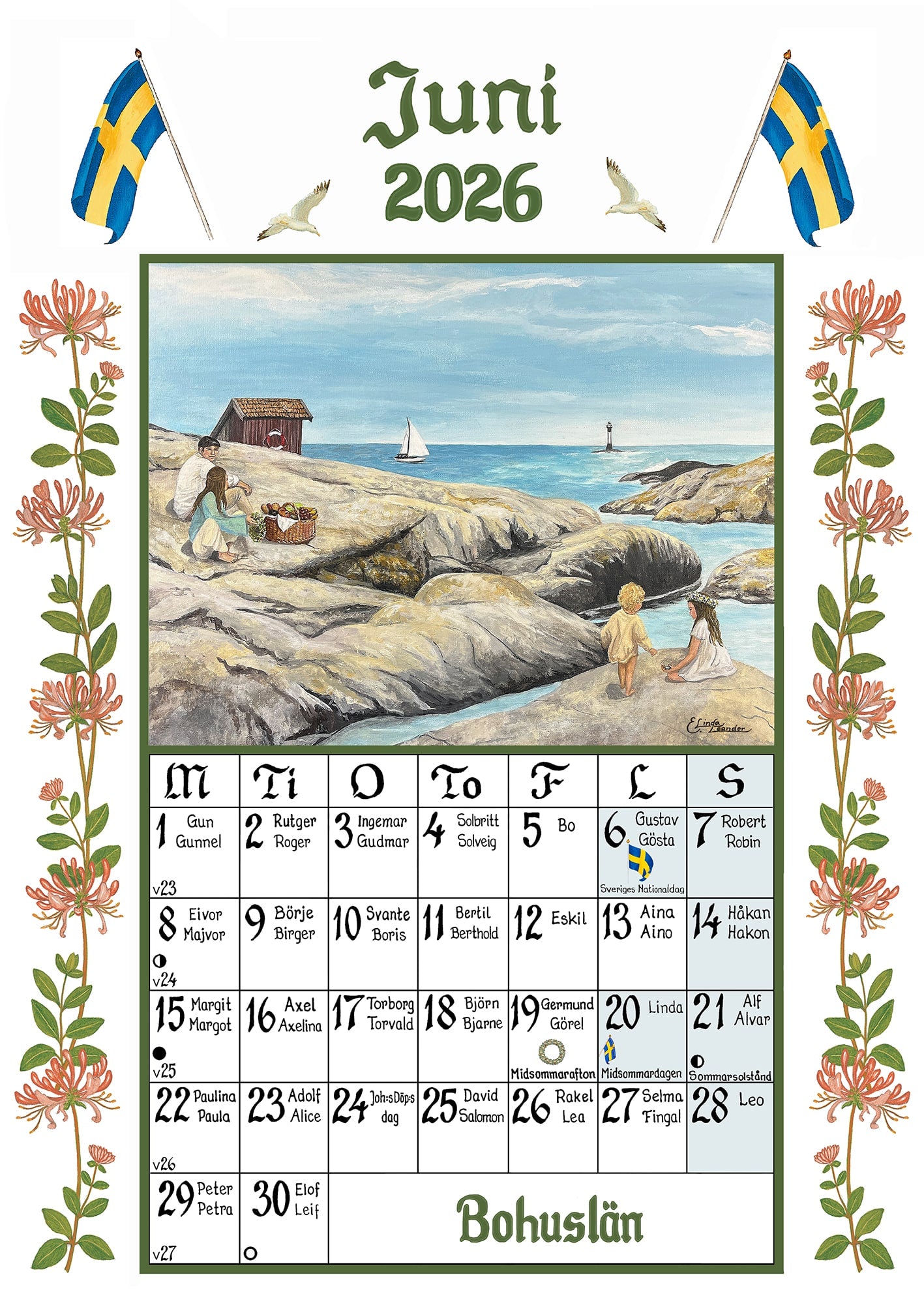 Sverigealmanackan - Kleiner Wandkalender 2026 - 21 x 30 cm - Swallings