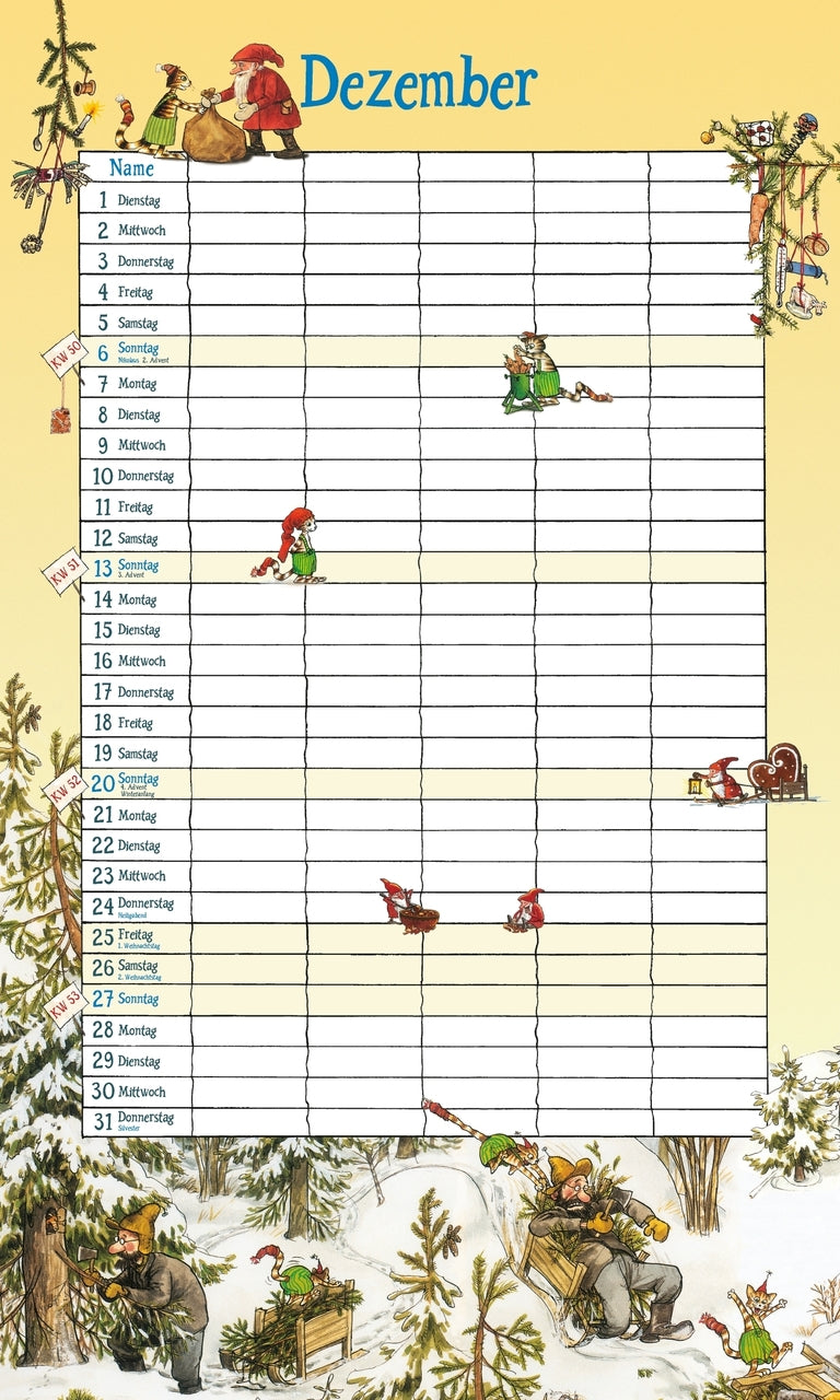 Pettersson and Findus - Family Calendar 2025 - 27 x 45 cm - Oetinger Verlag