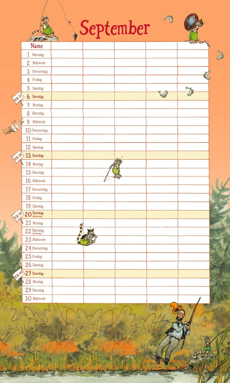 Pettersson and Findus - Family Calendar 2025 - 27 x 45 cm - Oetinger Verlag