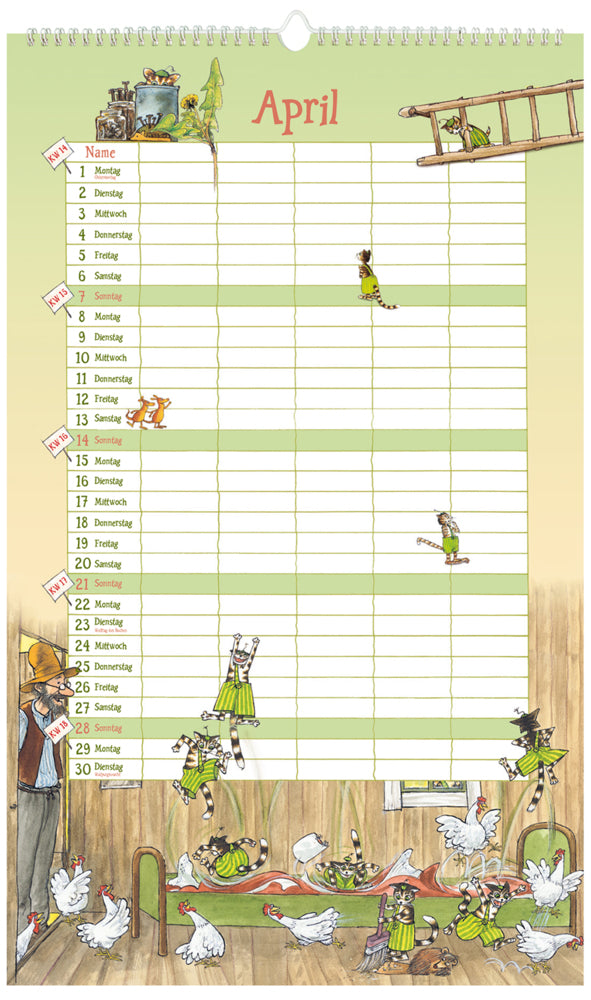 Pettersson und Findus - Familienkalender 2024 - 27 x 45 cm - Oetinger Verlag