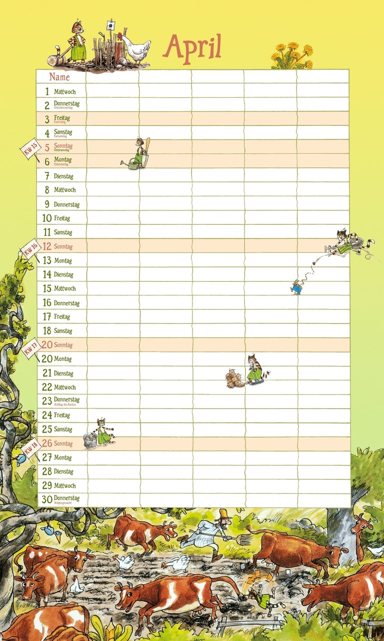 Pettersson and Findus - Family Calendar 2025 - 27 x 45 cm - Oetinger Verlag