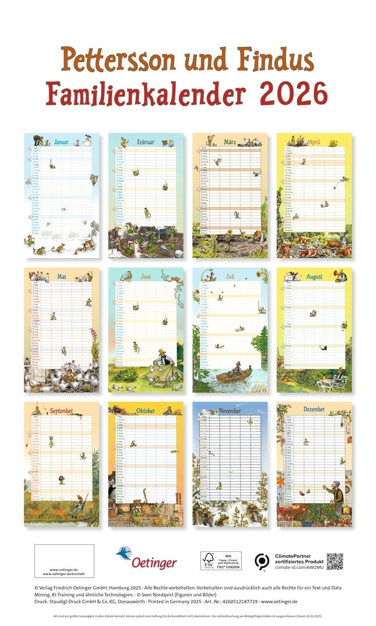 Pettersson and Findus - Family Calendar 2025 - 27 x 45 cm - Oetinger Verlag