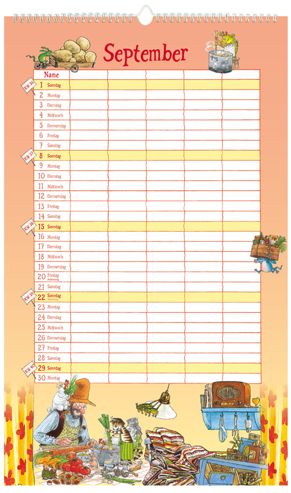 Pettersson und Findus - Familienkalender 2024 - 27 x 45 cm - Oetinger Verlag