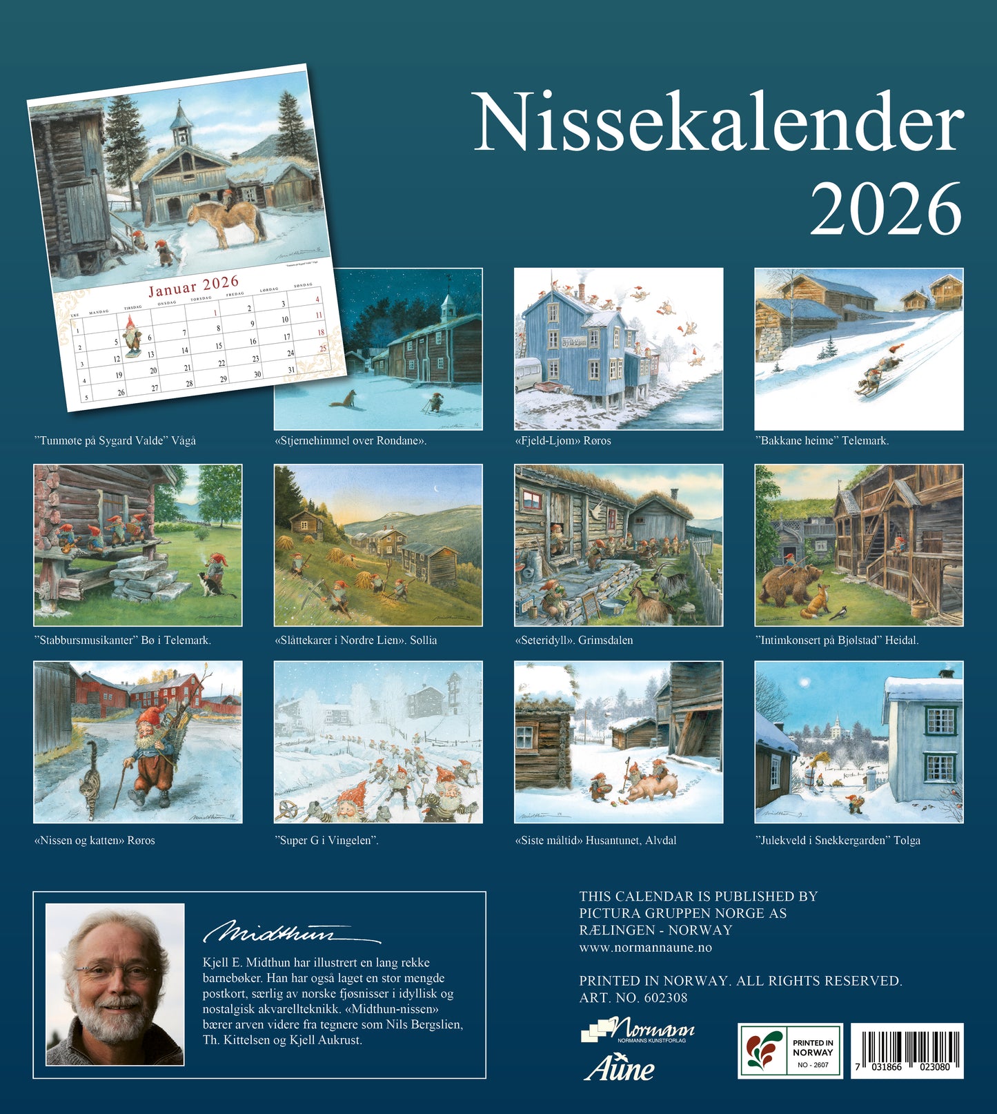 Nisse - Wandkalender 2026 - 30 x 34 cm - Aune Forlag