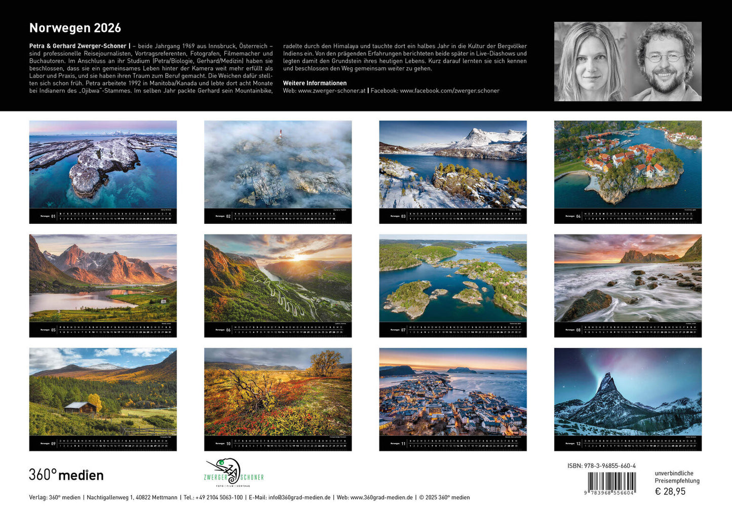 Norway - 360° Premium Wall Calendar 2026 - 50 x 35 cm - 360Grad Medien