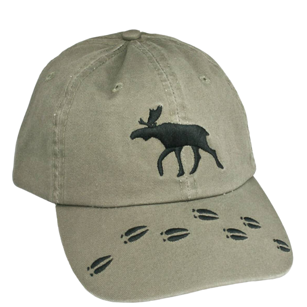 Cap with moose and moose tracks - olive green