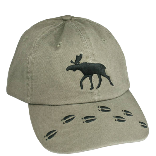 Cap with moose and moose tracks - olive green