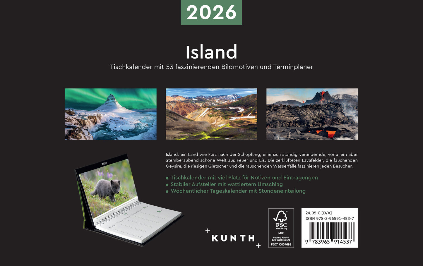 Island - Tischkalender 2026 - 24 x 17 cm - Kunth Verlag
