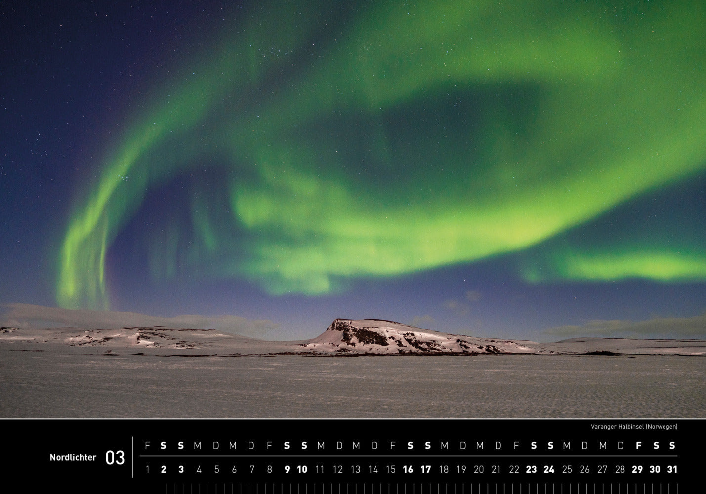 Nordlichter - 360° Premium-Wandkalender 2024 - 50 x 35 cm - 360Grad Medien