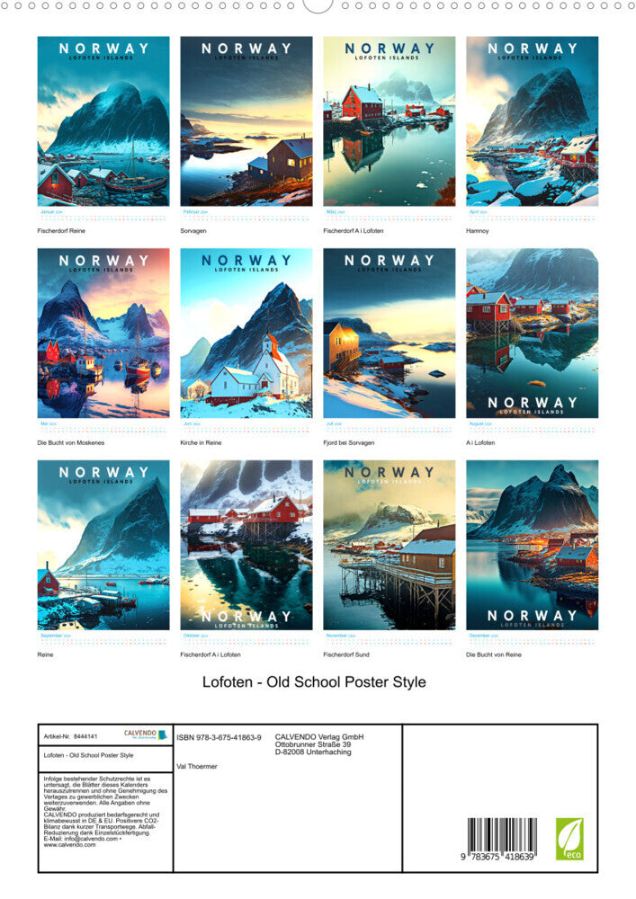 Lofoten - Old School Poster Style - Wandkalender 2024