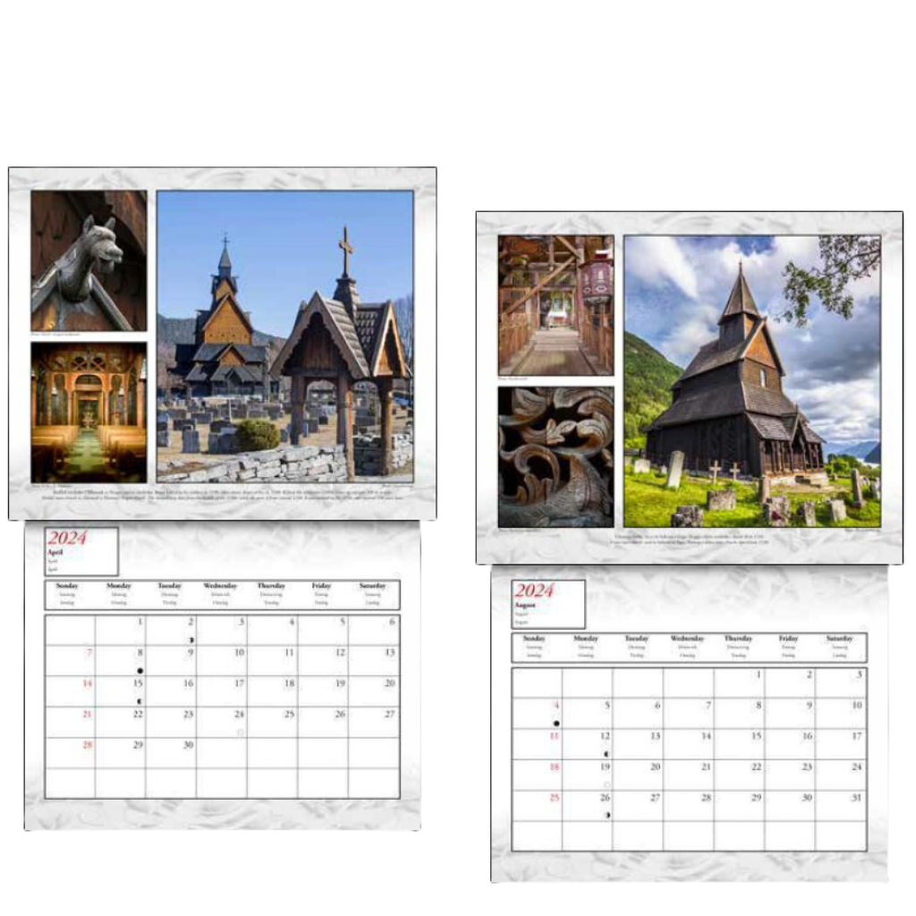 Stabkirchen Wandkalender 2024 - 29 x 24 cm - Aune Forlag