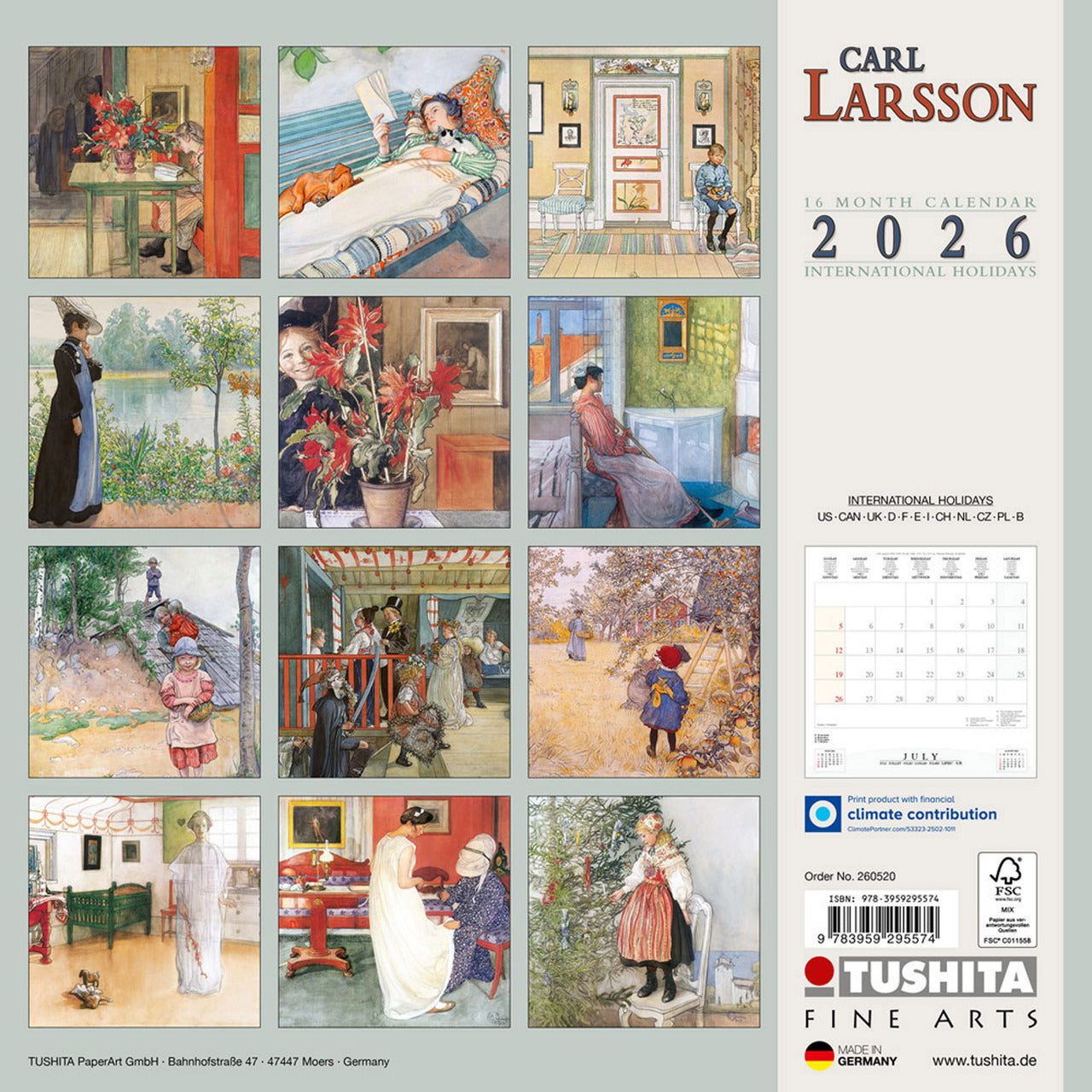 Carl Larsson - Wall Calendar 2025 - 30 x 60 cm - Tushita Publishing