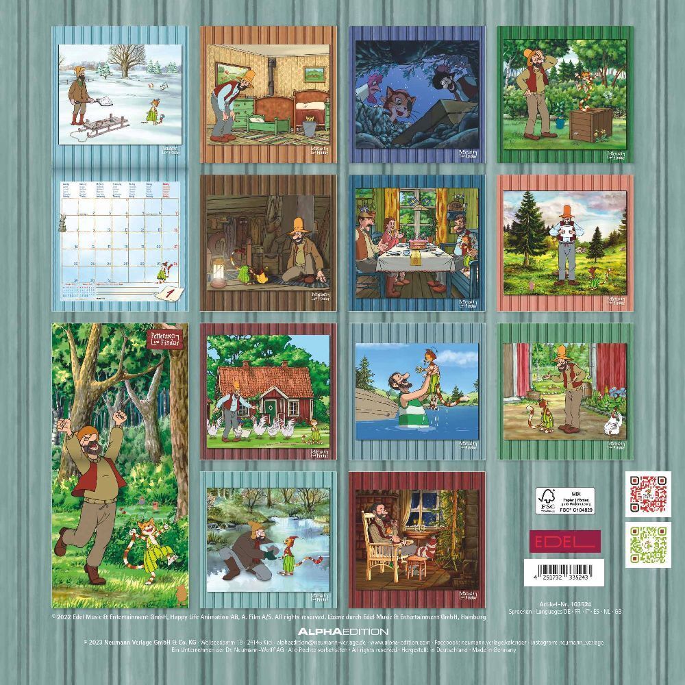 Pettersson und Findus - Kinderkalender 2024 -30 x 60 cm - Alpha Edition