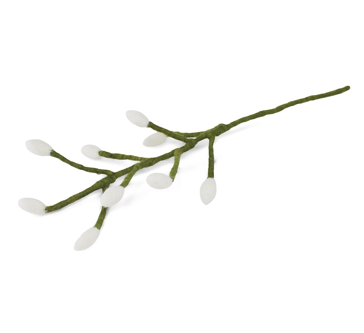 Green branch with white bells - wool felt - handmade