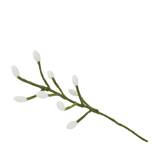Green branch with white bells - wool felt - handmade
