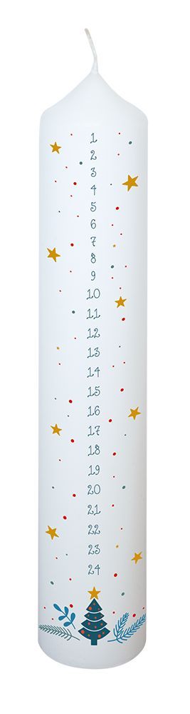 Tannenzweig & Sterne - Adventskalender-Kerze - 25 cm