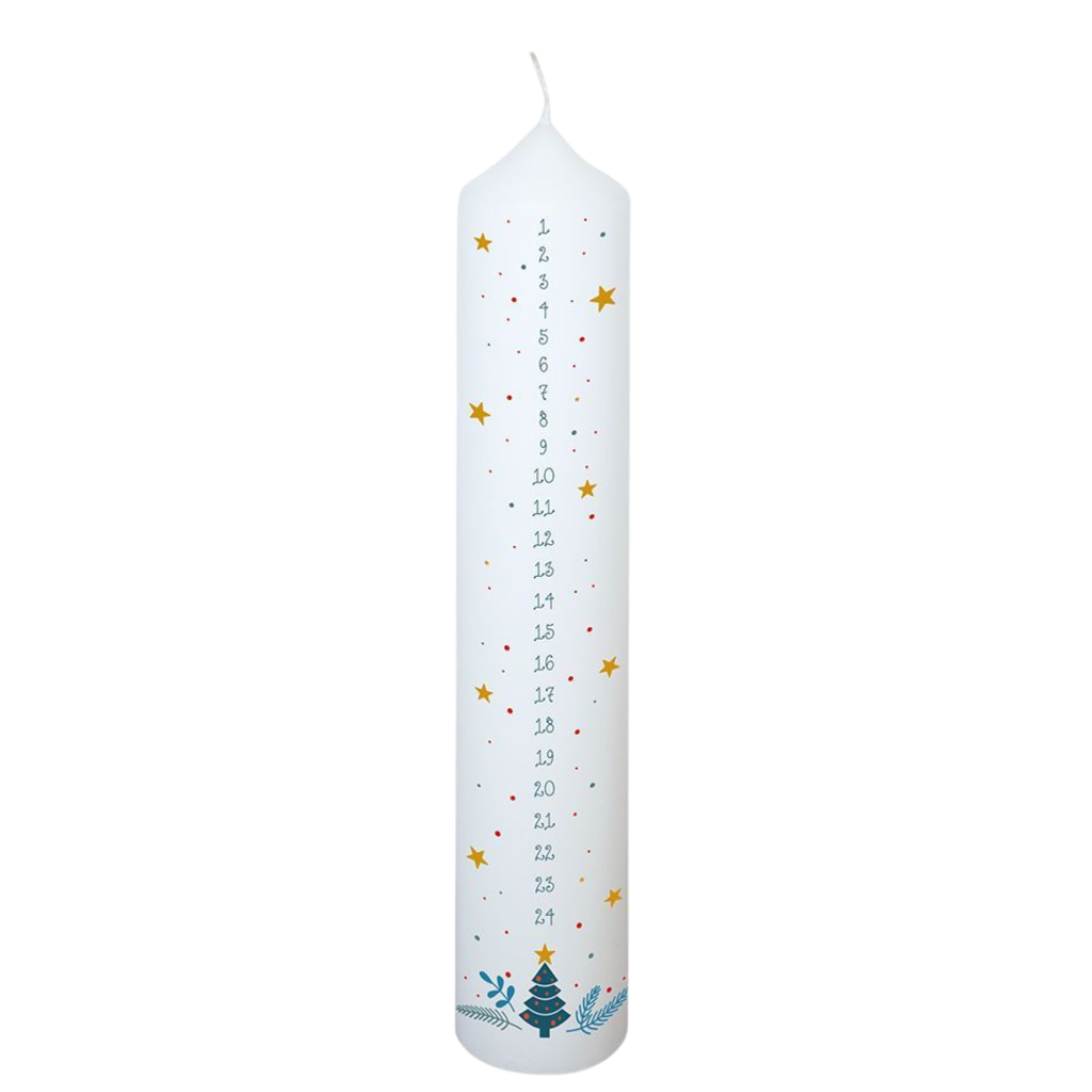 Tannenzweig & Sterne - Adventskalender-Kerze - 25 cm