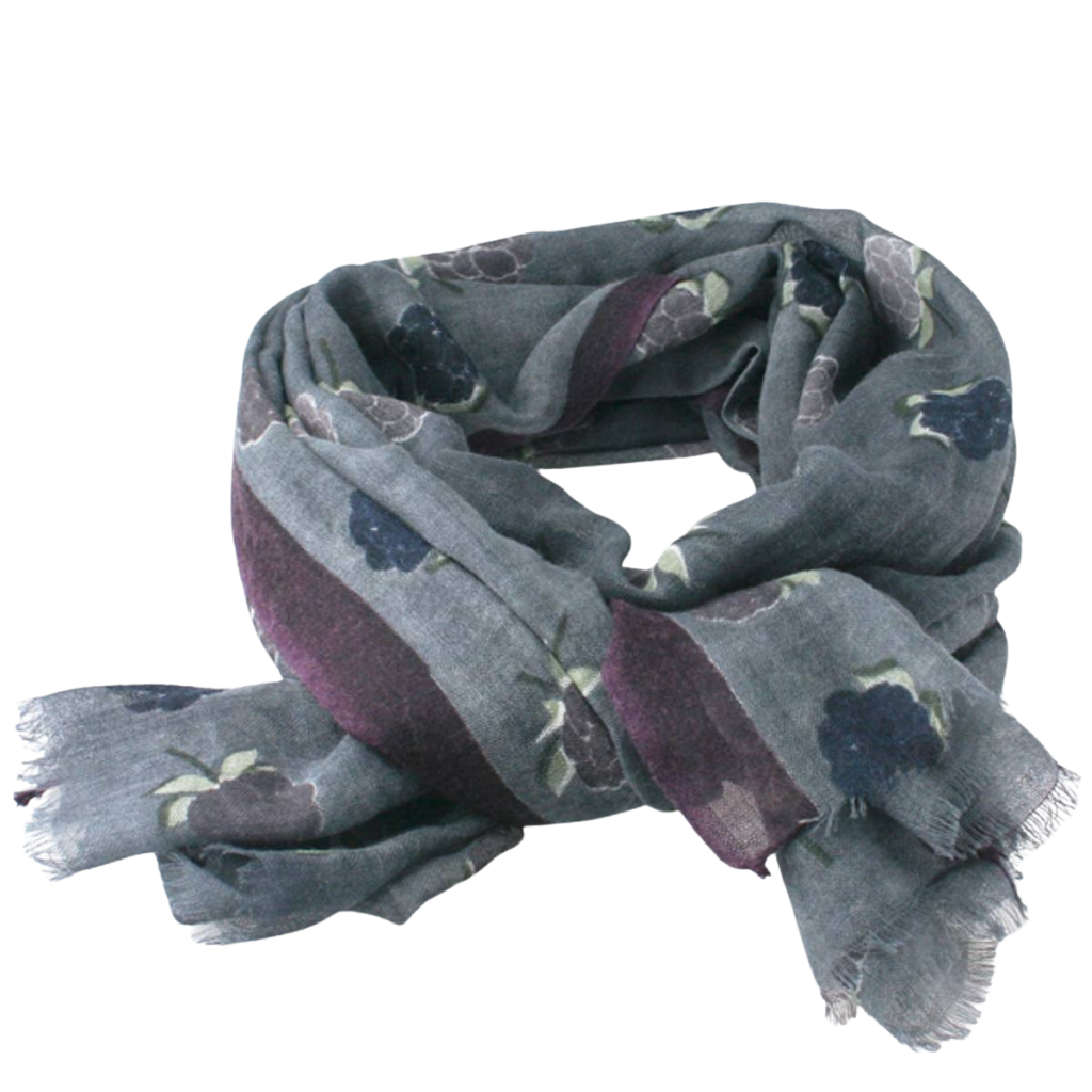 Damenschal mit norwegischen Moltebeerendesign - grau/lila - 180 x 70 cm