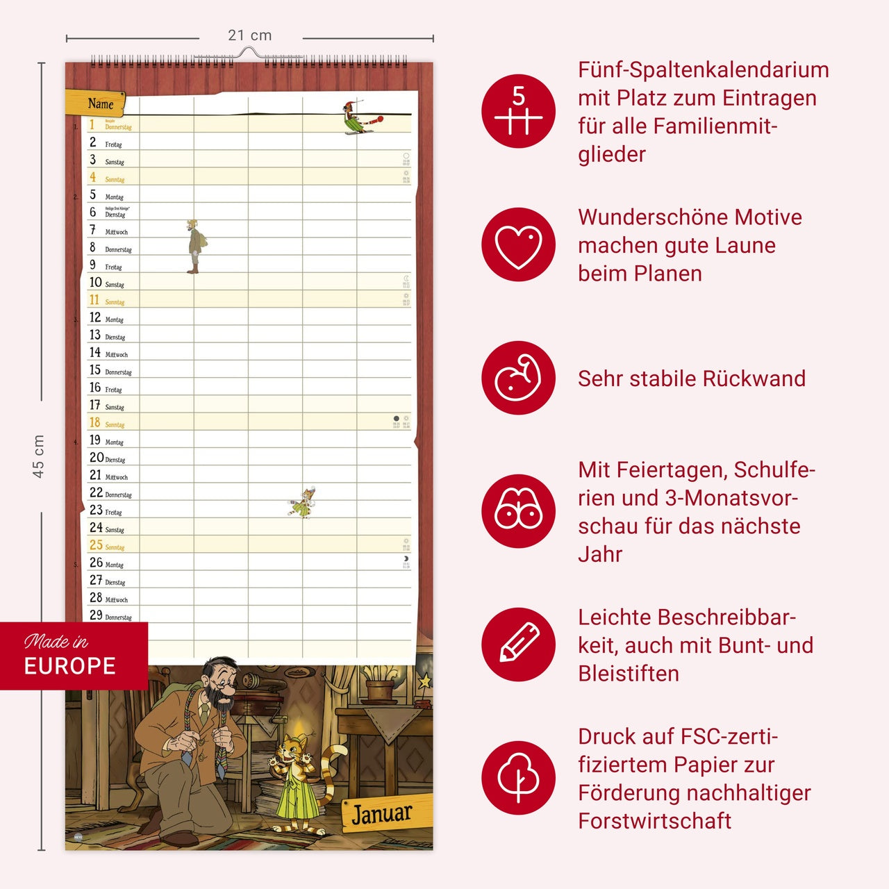 Pettersson und Findus - Familienplaner 2026 - 21 x 45 cm - Heye Verlag