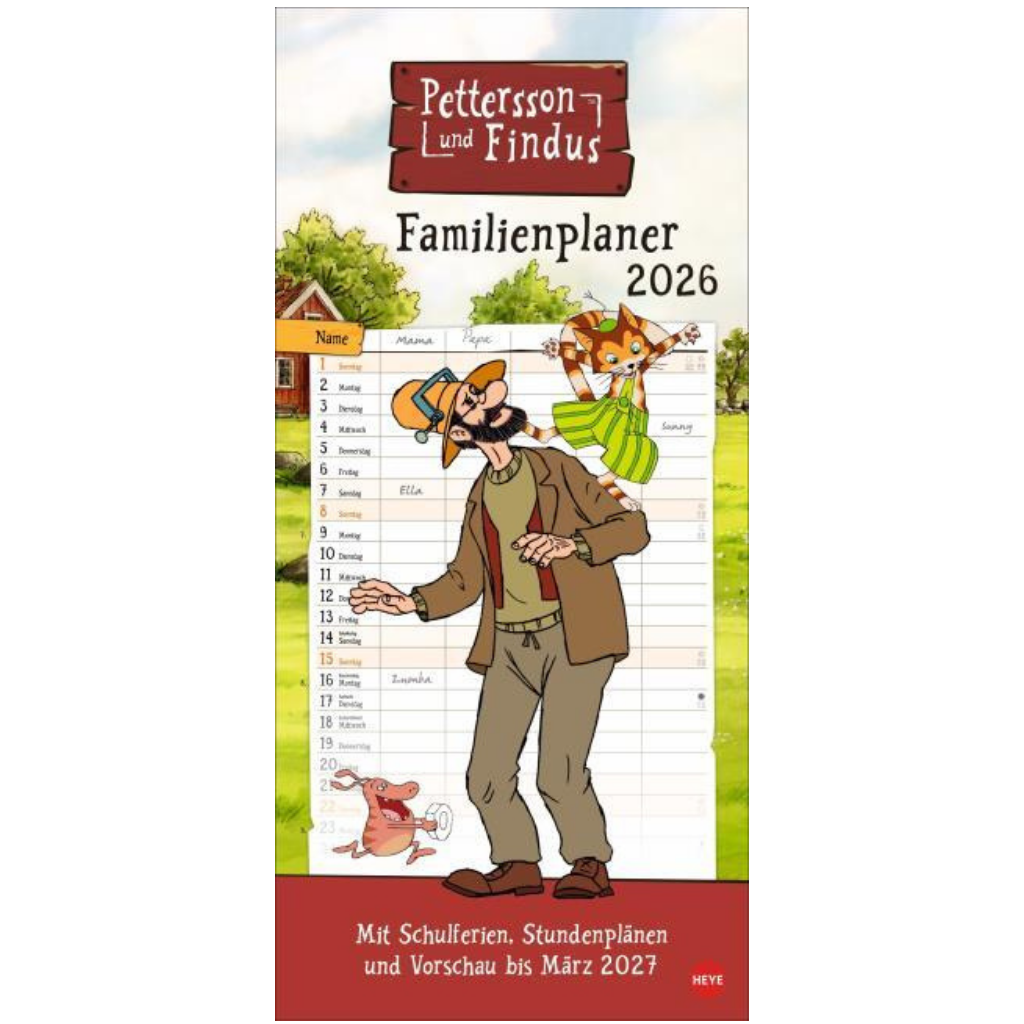 Pettersson und Findus - Familienplaner 2026 - 21 x 45 cm - Heye Verlag
