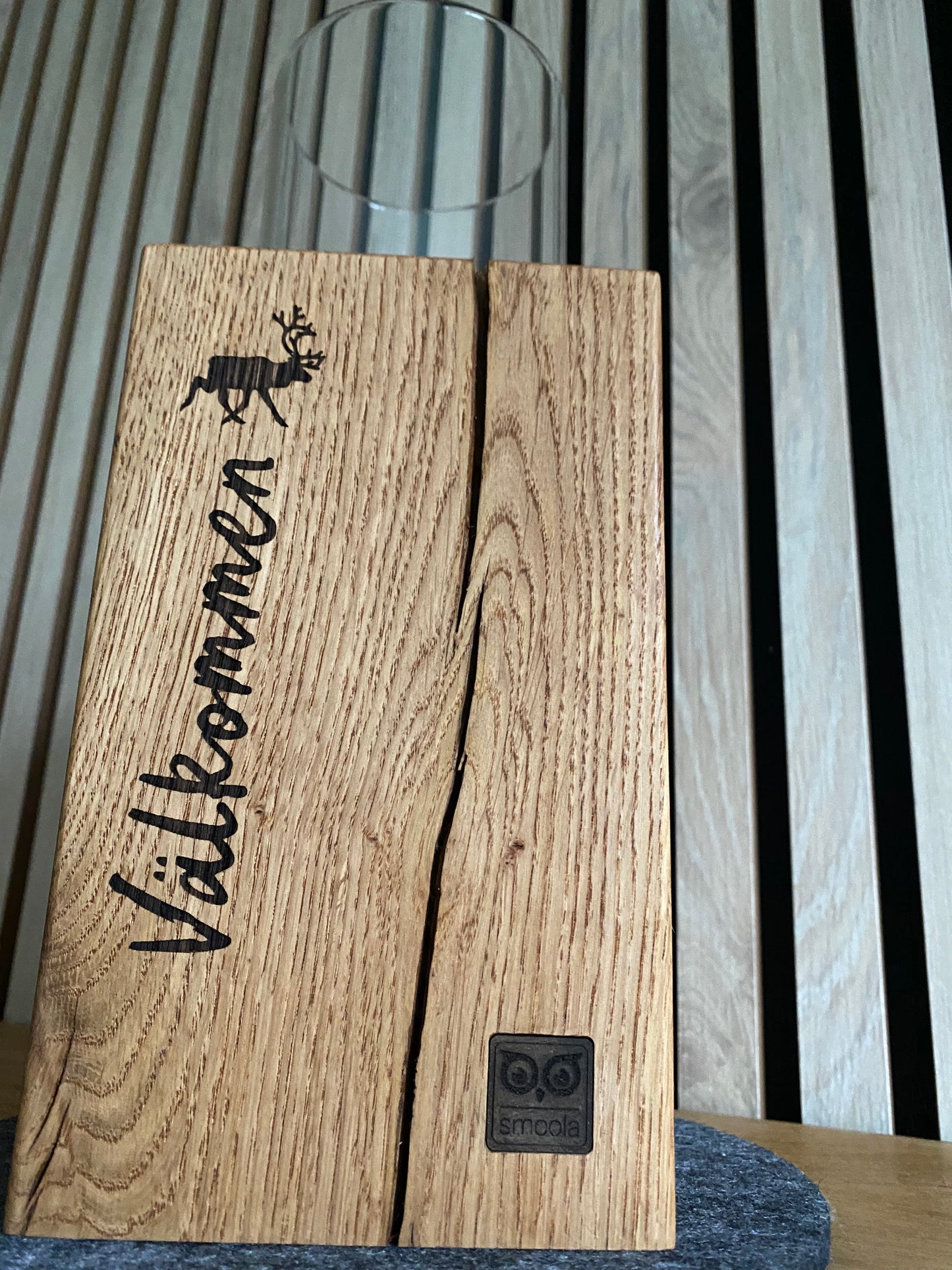 Windlichthalter mit Glas - Välkommen mit Rentier-Gravur - 20cm - handgefertigt