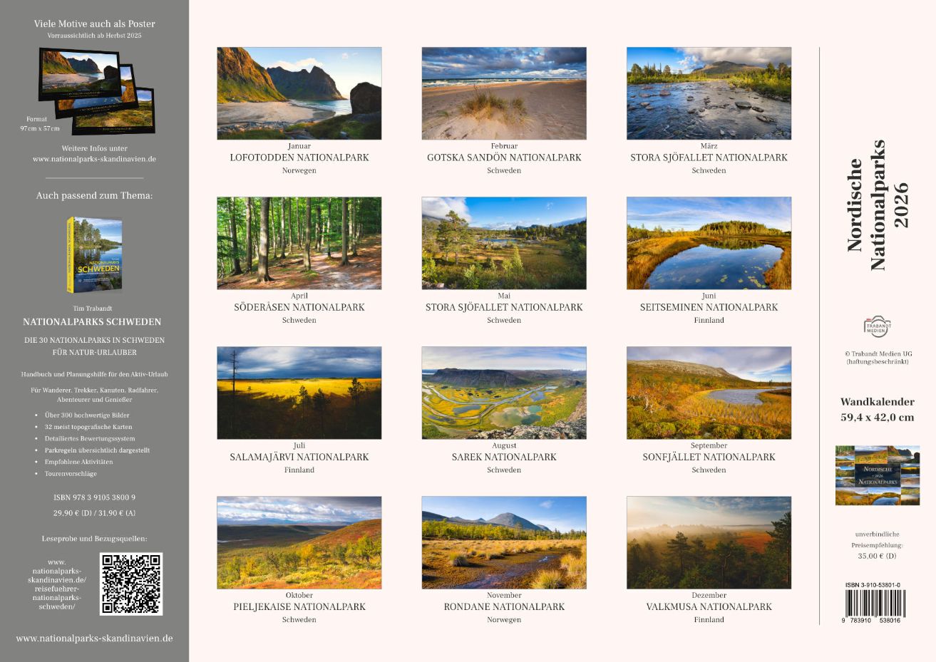 Nordic National Parks - Wall Calendar 2026 - 59 x 42 cm - Trabandt Medien