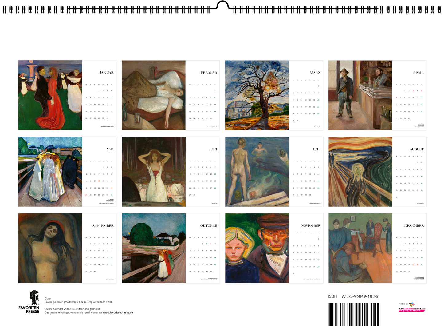 Edvard Munch - Wandkalender 2026 - 42 x 30 cm - Favoritenpresse