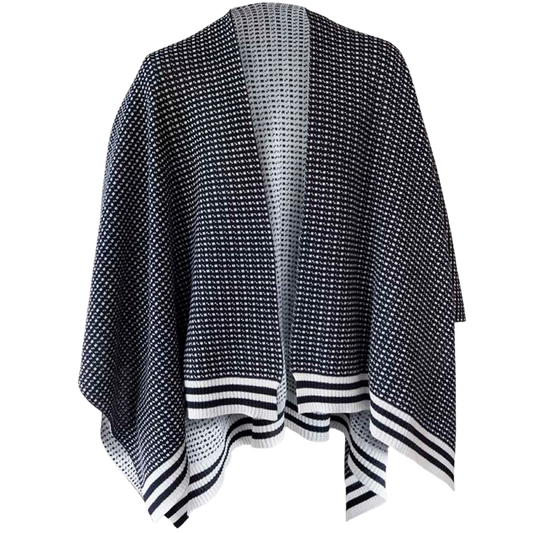 Islender Woll-Poncho - Schwarz / Weiß
