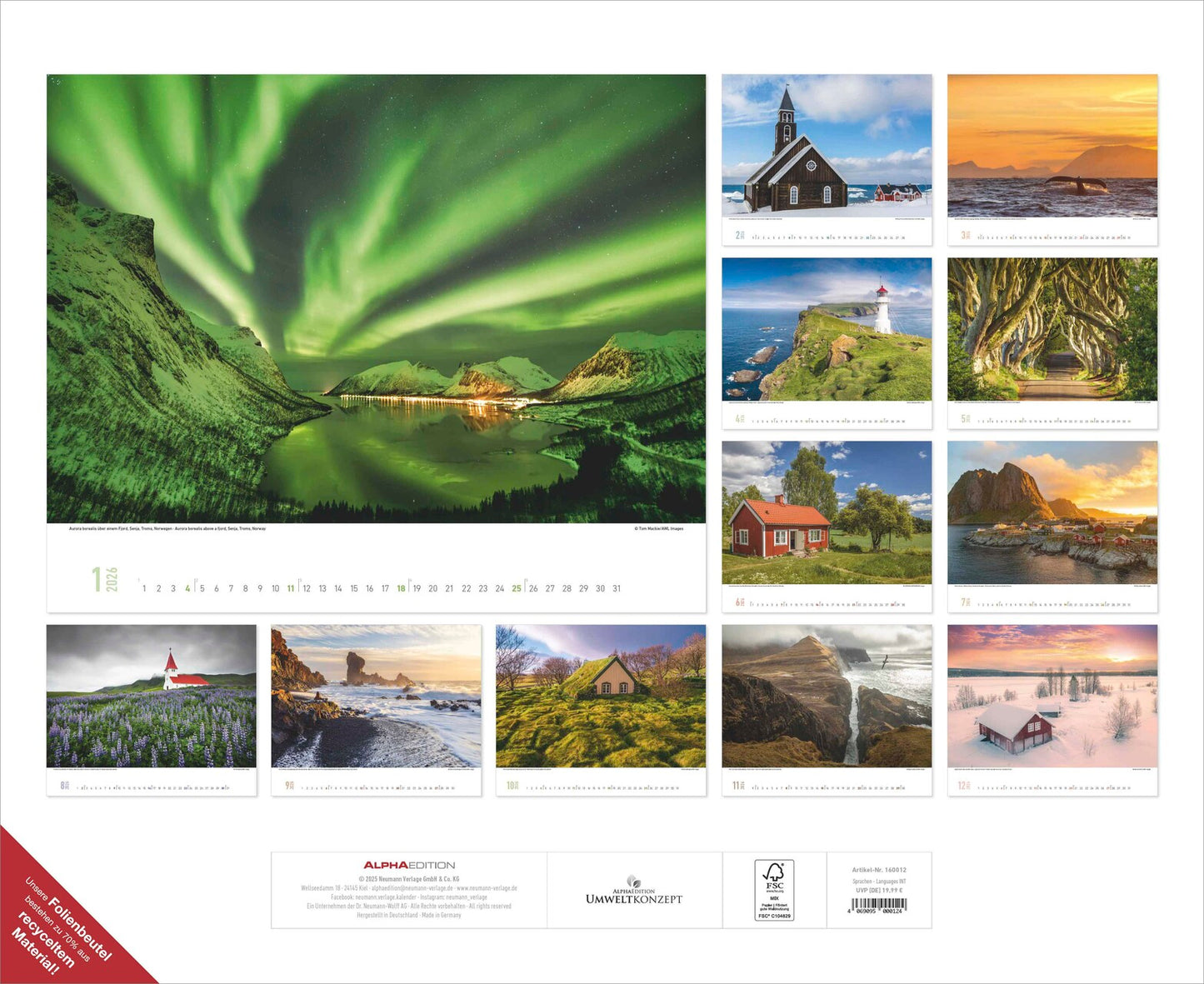 Nordische Impressionen - Wandkalender 2026 - 52 x 43 cm - Alpha Edition