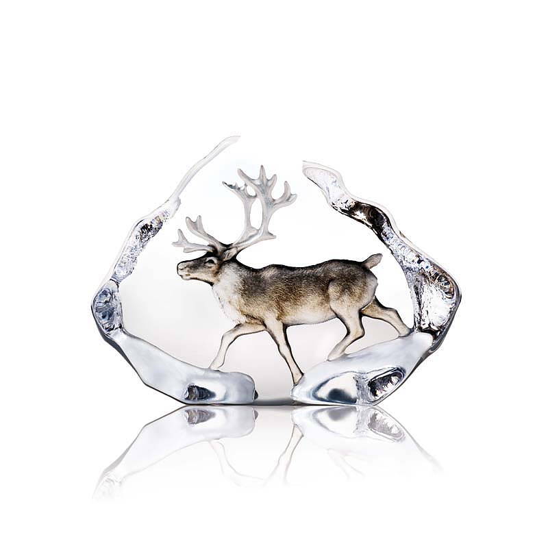 Glasblock Rentier - bunt - 140 x 100 mm
