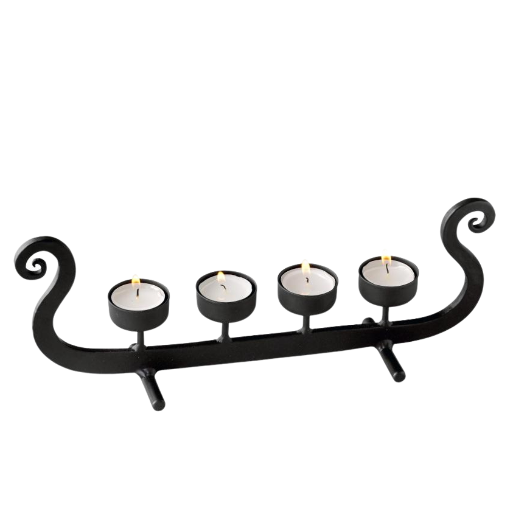 Wikingerschiff - schmiedeeiserner Kerzenleuchter - 34 cm