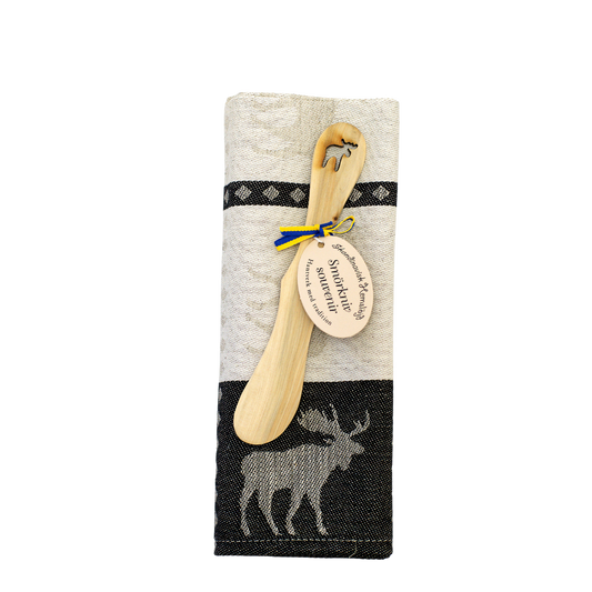Moose Kitchen Towel with Butter Knife - Black - Gift Set