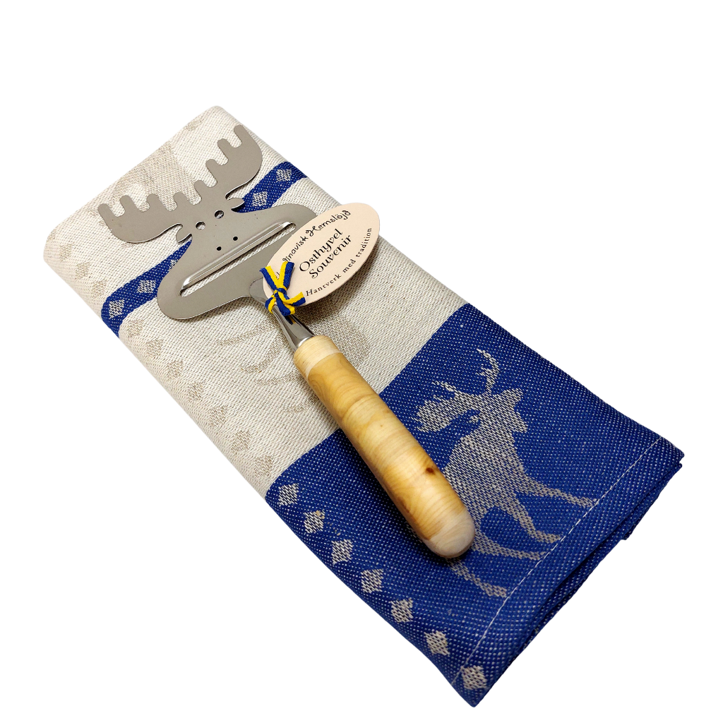 Elch-Küchenhandtuch - Blau - mit Elch-Käsehobel - Geschenkset