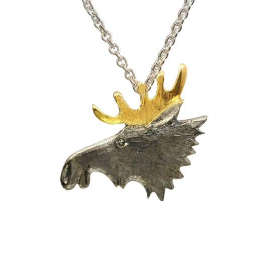 Classic moose head - 21 x 22 mm - with 50 cm silver chain