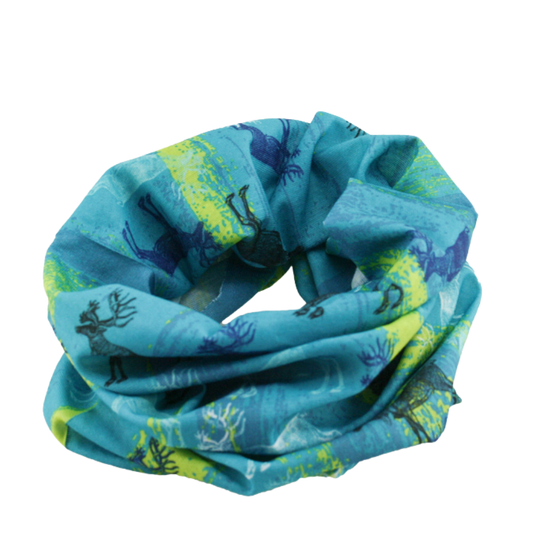 Lightweight tube scarf - reindeer motif - colors of the Northern Lights