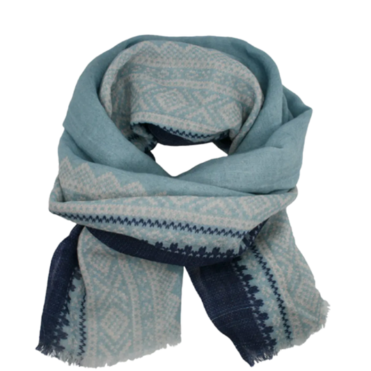 Damenschal mit norwegischem Marius-Muster - Hellblau / Weiß / Blau - 180 x 70 cm