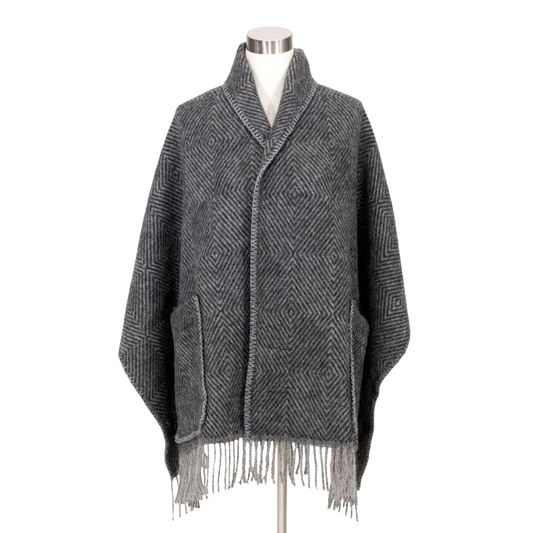 Maria - Wool scarf with pockets - Black / Grey - 60 x 180 cm