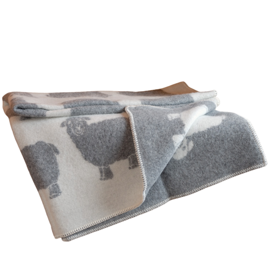 Lamb blanket - gray / natural white - 140 cm x 200 cm