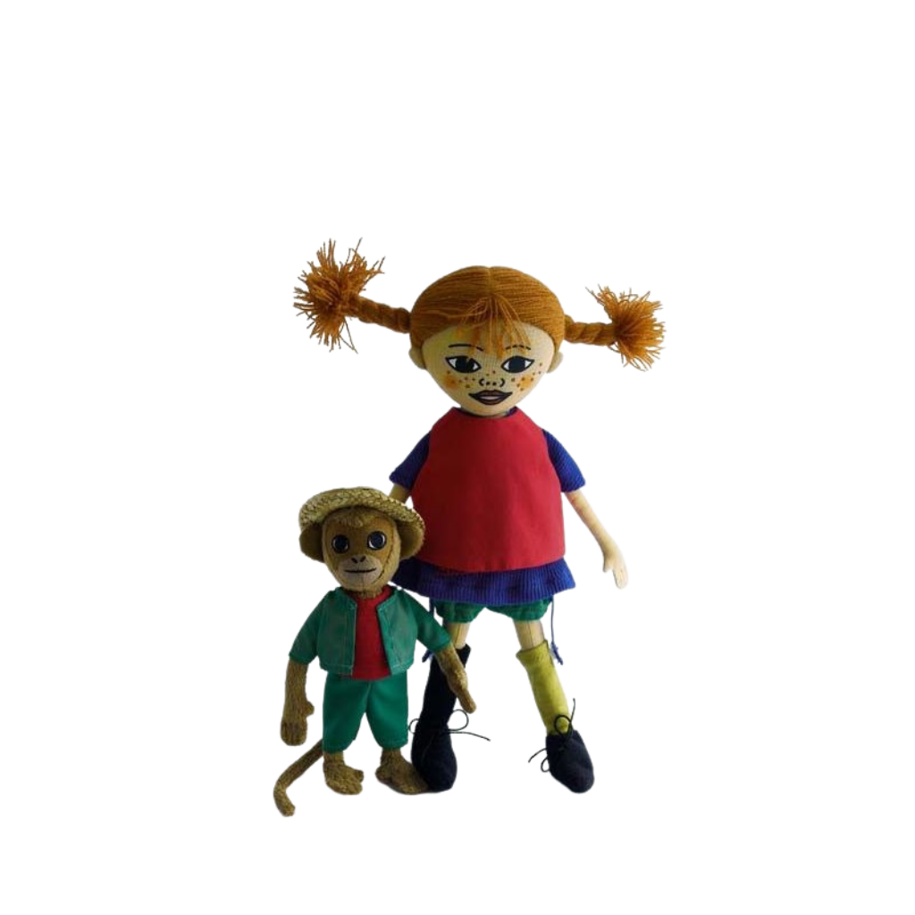 Pippi and Mr. Nilsson - Cloth dolls - 30 and 18 cm tall