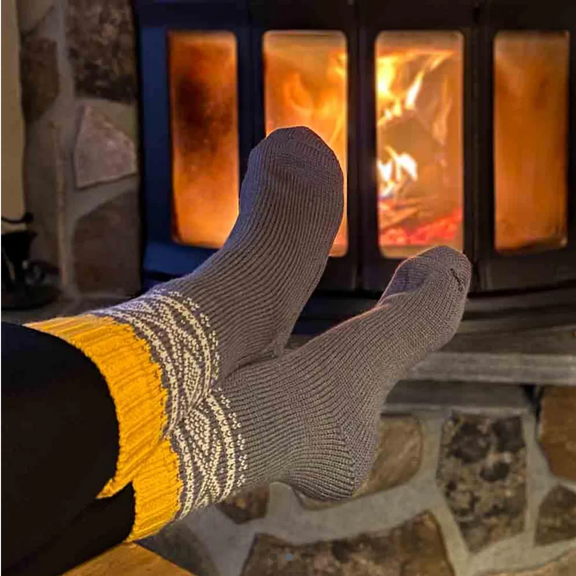 Wollsocken mit norwegischem Marius-Muster - Gelb / Weiß / Grau