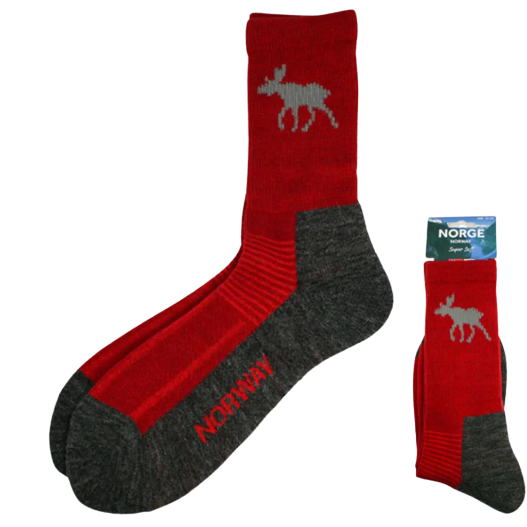 Hiking socks in moose design - red / gray