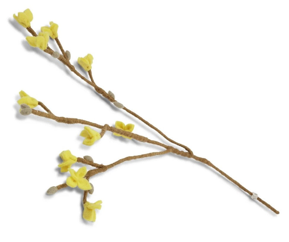 Forsythia blossom branch - wool felt - handmade