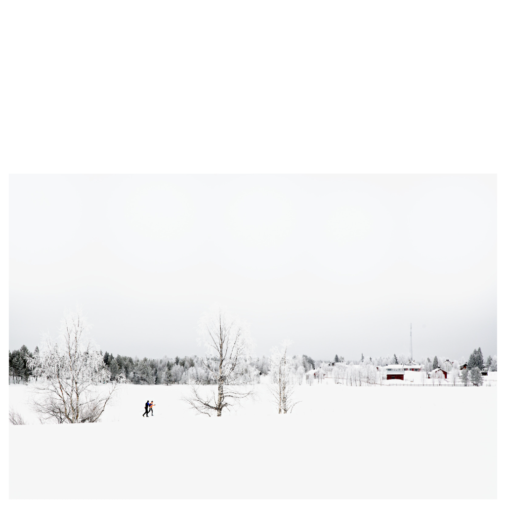 Poster Finnish winter landscape with two cross-country skiers