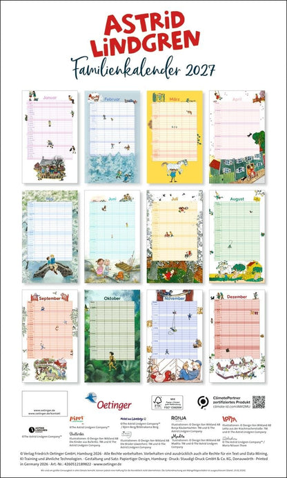 Astrid Lindgren Familienkalender 2027 - 25 x 27 cm