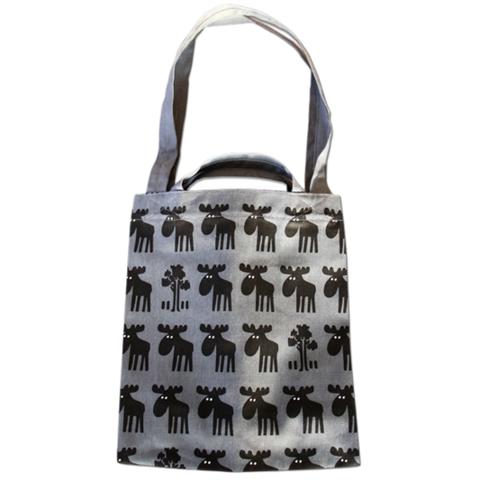 Elch Baumwolltasche - Grau mit schwarzen Elchen