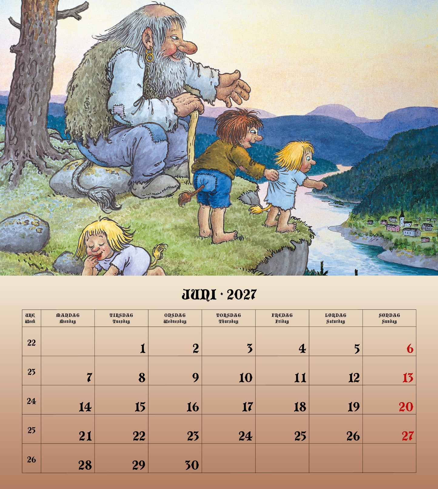 Troll Kalender Lidberg  - Wandkalender 2027 - 30 x 34 cm - Aune Forlag