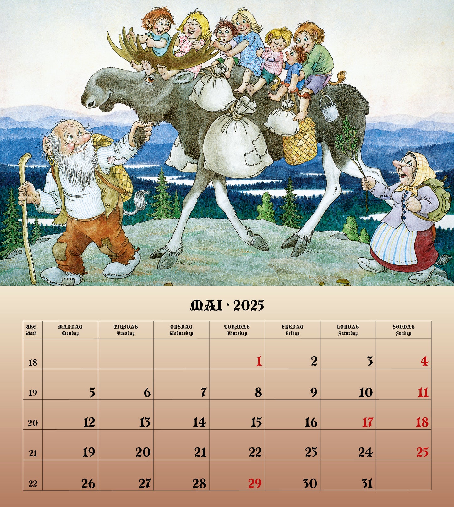 Troll Kalender Lidberg  - Wandkalender 2025 - 30 x 34 cm - Aune Forlag